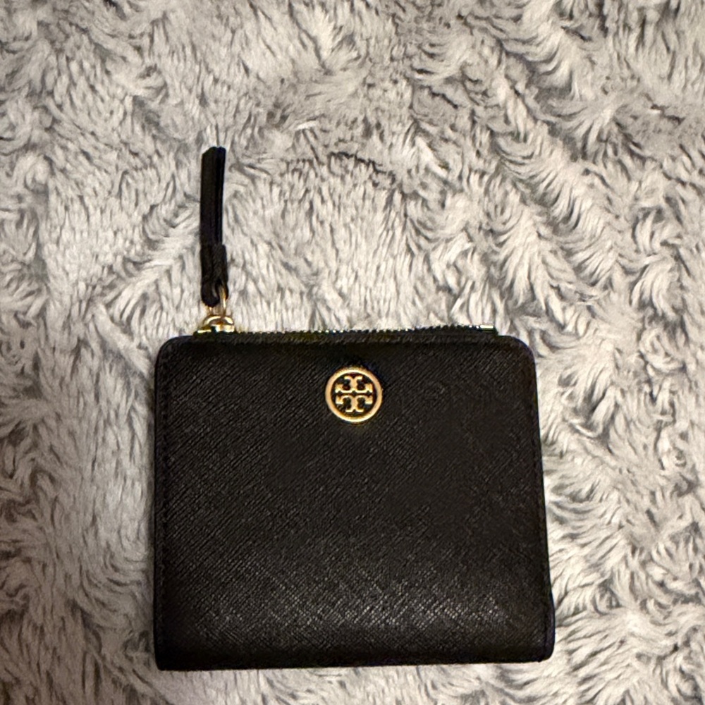 Tory Burch Black Leather Wallet with Gold Logo
